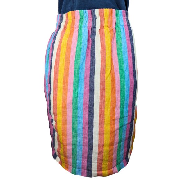 J.Crew XS Pull-On Rainbow Stripe Lined Linen Knee Length Casual Skirt w/Pockets - Picture 2 of 9